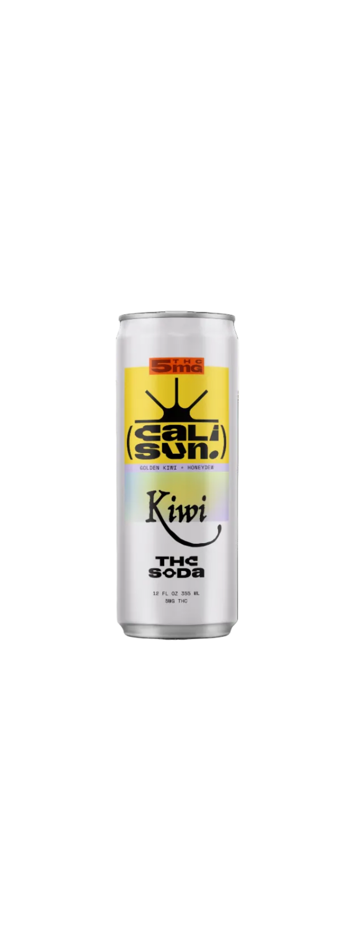 Cali Sun Halo 12oz can — 5mg THC soda, Golden Kiwi + Honeydew (render currently labeled Kiwi — pending final art)