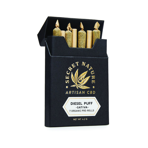 Diesel Puff - CBD Hemp Flower Pre-Rolled Joints, Sativa, Uplift, 100% Trimmed Flower Buds, Ultra Premium, 7 Pack - Secret Nature