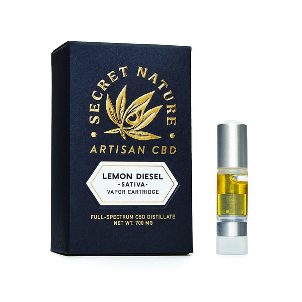 Lemon Diesel - CBD Vape Pen Cartridge, True Full Spectrum, Sweet, Lemons, Gas, Sativa, Uplifting - Secret Nature