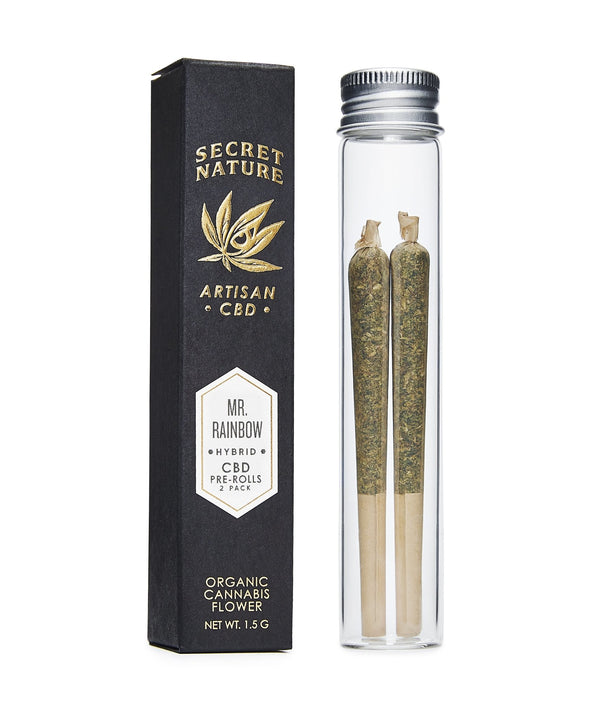 Mr. Rainbow - CBD Hemp Flower Pre-Rolled Joints, Hybrid-Balance, 100% Trimmed Flower Buds, Ultra Premium, 2 Pack - Secret Nature