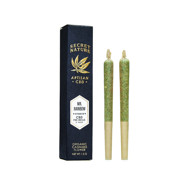 Mr. Rainbow - CBD Hemp Flower Pre-Rolled Joints, Hybrid-Balance, 100% Trimmed Flower Buds, Ultra Premium, 2 Pack - Secret Nature